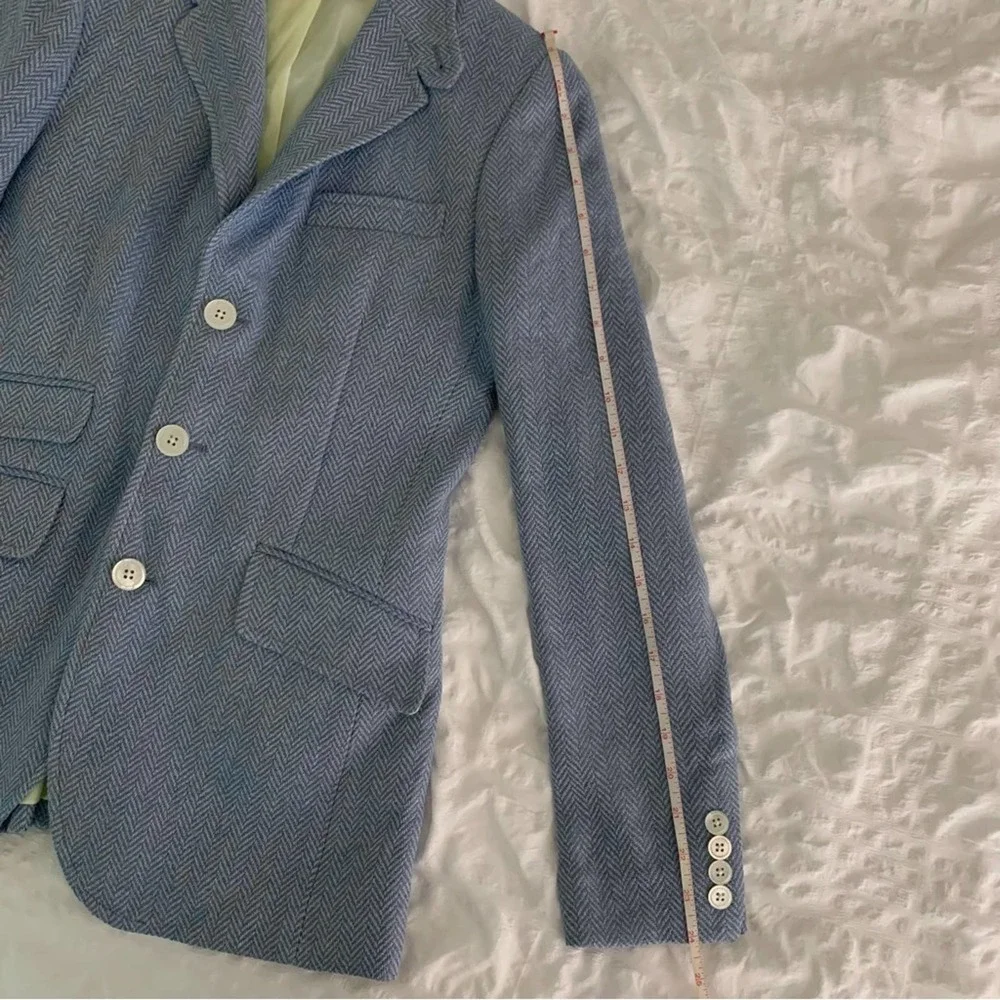 New Polo Ralph Lauren Blazer Blue Herringbone Linen Silk - Picture 15 of 16